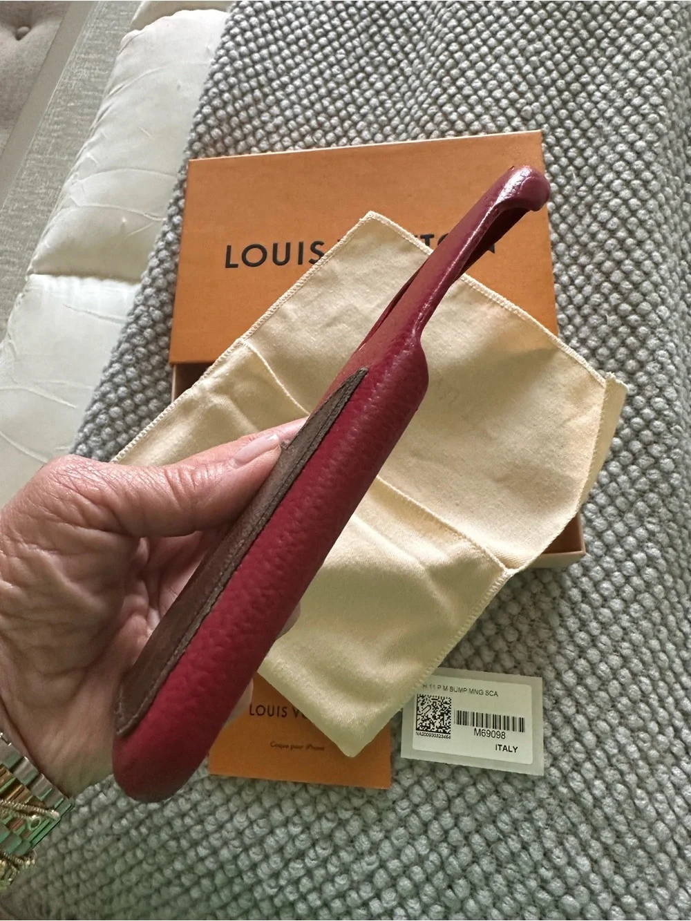 Louis Vuitton Red Leather iPhone Case with Monogram Card Pocket